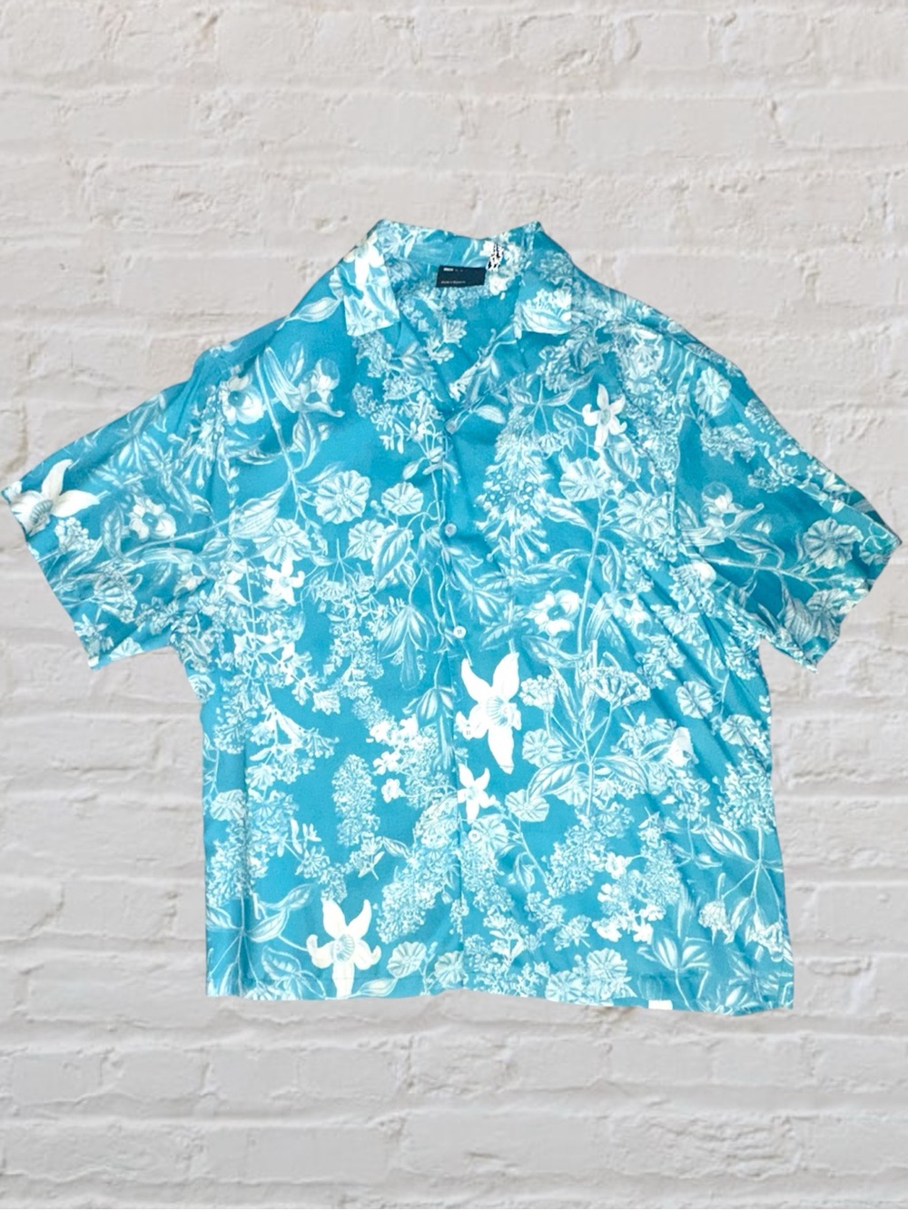 ASOS Turquoise Floral Short-Sleeve Button-Down Shirt